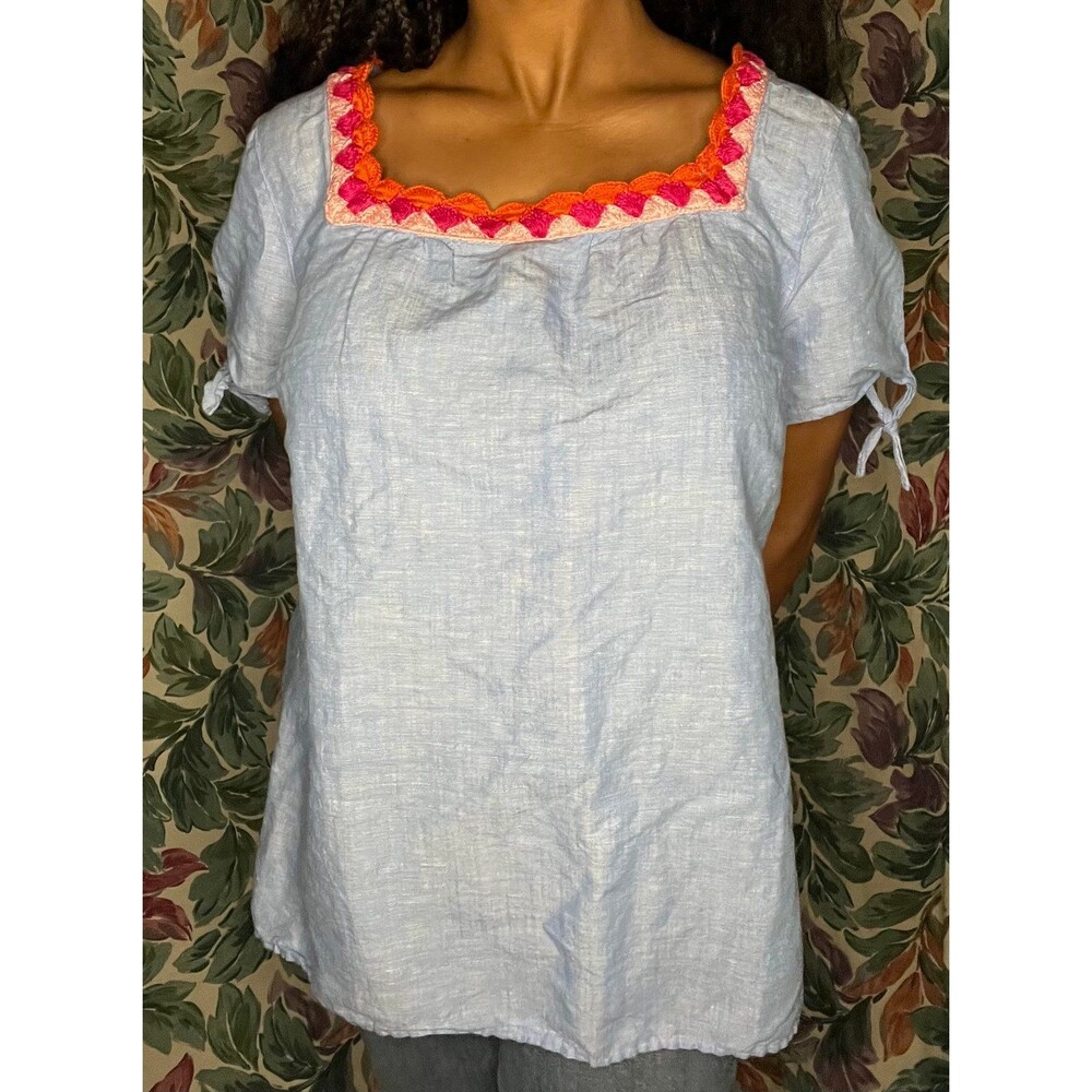 Light Denim Talbots Knit Chevron Neck Top